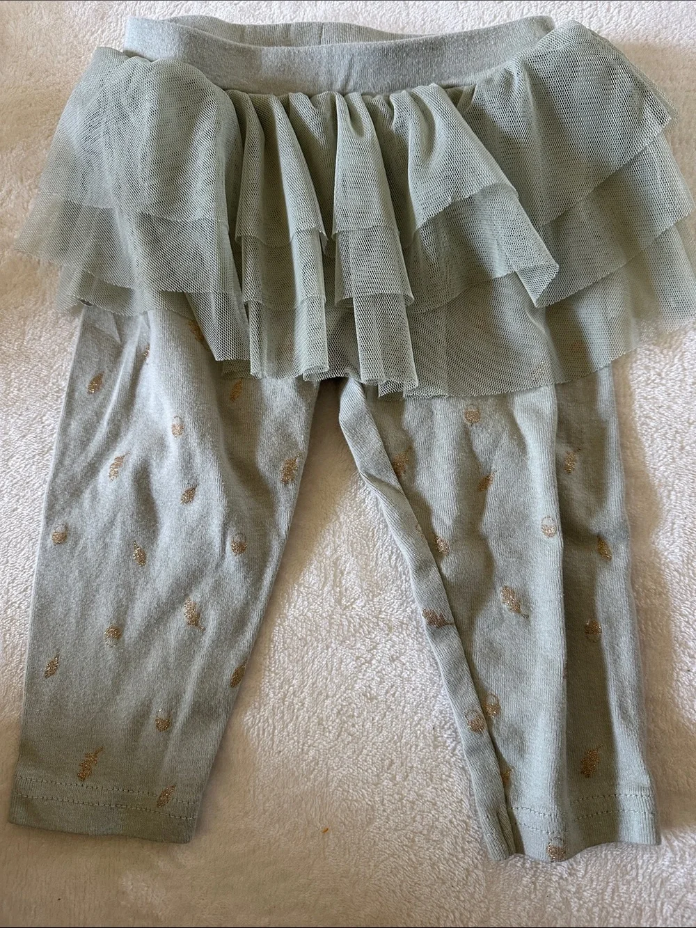 White Long-Sleeve Bodysuit & Sage Tulle Skirt Leggings Set